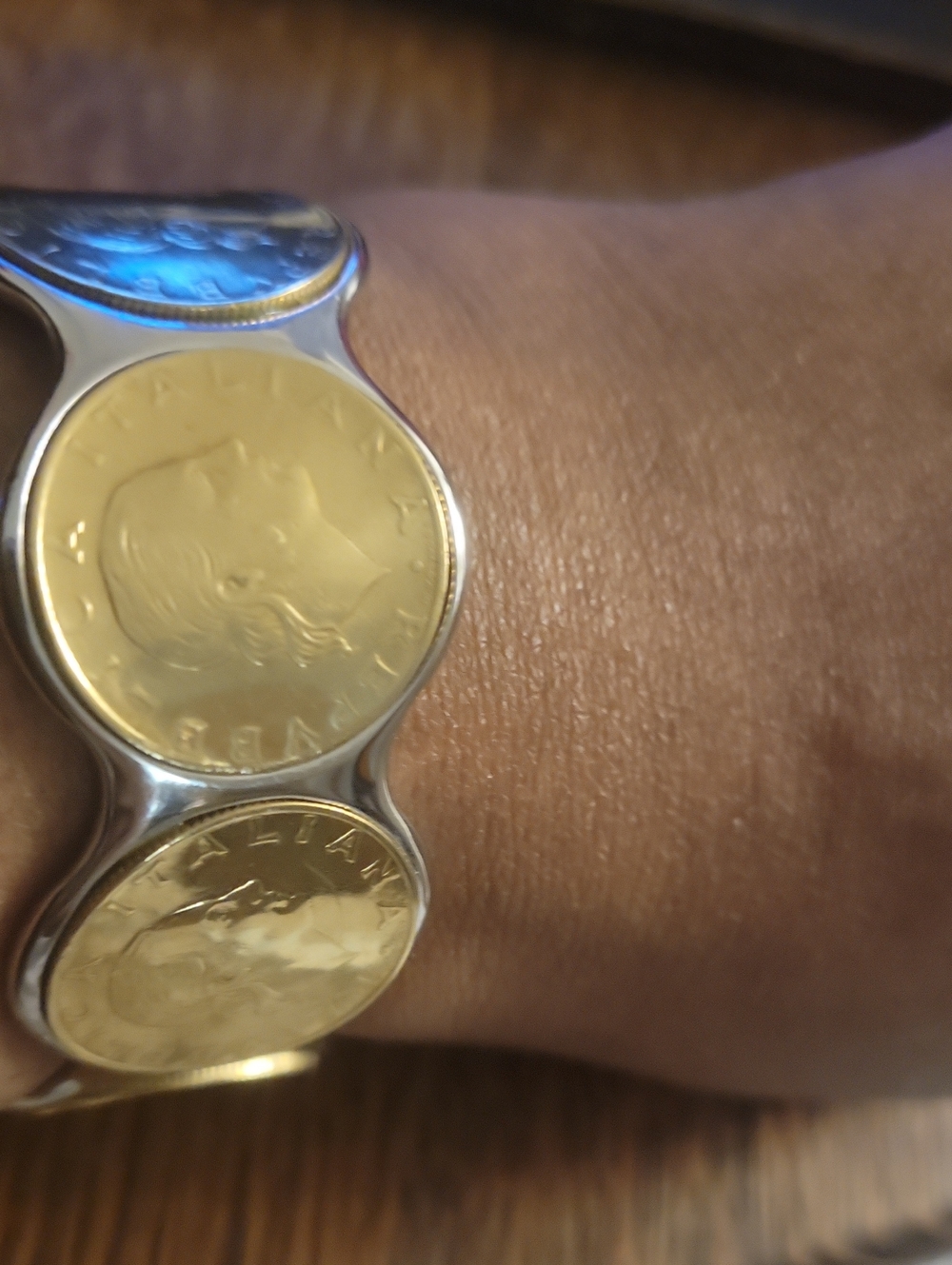QVC BRONZO 14K OVER BRONZE LIRE COIN CUFF BRACELET